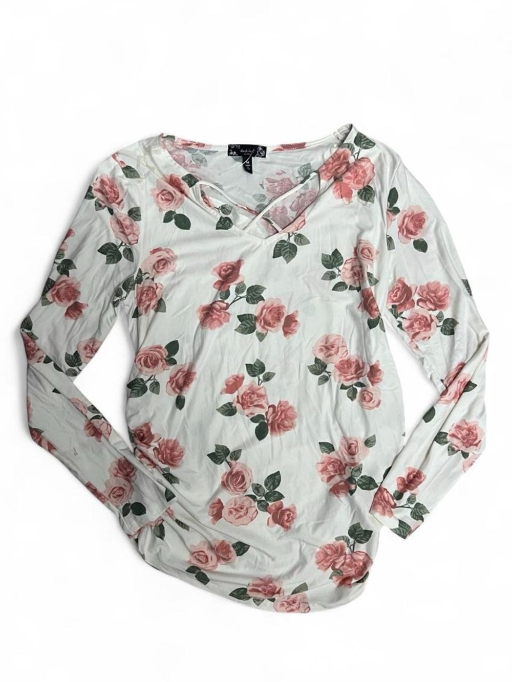 Derek Heart Pink Rose Floral Crisscross Long-Sleeve Top